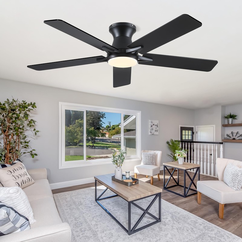 Goniyado 52" Low Profile Ceiling Fans with Lights and Remote,Black