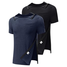 Poriff Post Chest Surgical Shirts Hospital Rehab Arm Surgery Injury Elbow Broken Shoulder fusion Rotator Cuff Button Snap Clothing Dialysis Wheelchair Breakaway Scars Operative 2 pack