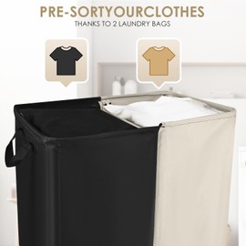 Ruizedudu Laundry Hamper 2 Section Double Laundry Basket With Lid，154l 2-Cylinder Classified Laundry Basket,Color Suitable For Family Laundry, Bedroom, Dormitory (Black + Beige,200)