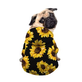 Howilath Casual Canine Polyester Cotton Dog Hoodie, Sunflower Black Pet Clothes Sweatershirt Coat for Dogs, Cats, Puppies - L