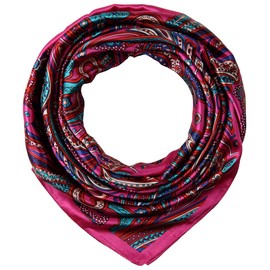 corciova Women Large Square Silk Feeling Hair Scarf 35 x 35 Fuchsia Paisley Headband Tie Sleeping at Night Fashion Bandana