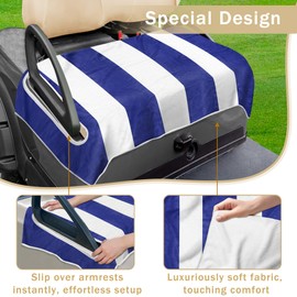 YOKYHOM Golf Cart Seat Covers, Soft Seat Towel Blanket Protects from Heat, Cold & Sweat, Machine Washable, Fits EZGO, Club Car, Yamaha and More 2 & 4 Passenger Carts, Blue Stripes