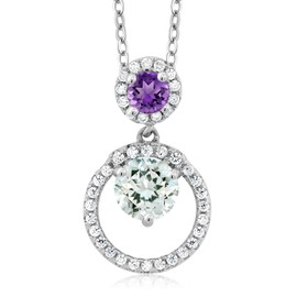 Gem Stone King 925 Sterling Silver Sky Blue Aquamarine and Purple Amethyst Pendant Necklace For Women (1.60 Cttw, Gemstone March Birthstone, Round 6MM and 4MM)