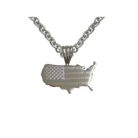 USA America Map Shape and Flag Design Pendant Necklace