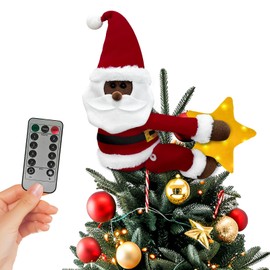 GUDELAK Santa Christmas Tree Topper Star Lighted, Santa Plush Christmas Tree Toppers Christmas Decorations Indoor, Christmas Tree Star Topper with Lights for Wine Bottle Curtain Christmas Decor