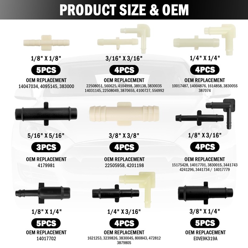 91PCS Car Vacuum Line Connectors Kit,Automotive Vacuum Hose Connector Assortment