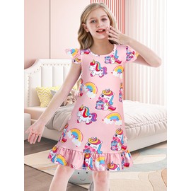 WonderBabe Nightgowns for Toddler Girls Unicorn Dress Pajamas for Kids Princess Nightgown Dress Unicorns Gifts for Girls Size 3t 4t