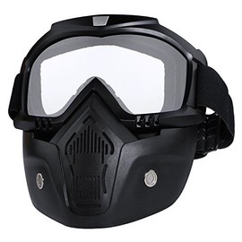 Motorcycle Helmet Riding Goggles Glasses with Removable Face Mask Detachable Fog-proof Warm Goggles Mouth Filter Adjustable Non-slip Strap Vintage Bullet Fight Motocross (White)