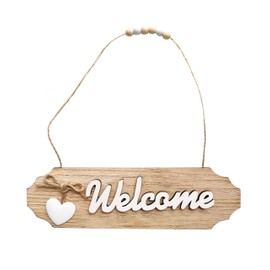 Wooden Welcome Sign for Rustic Farmhouse Decorations, Wall Hanging White Welcome Sign for Front Door, Home, Hotel & Cafe Decor, Rustic Wooden Door Hanger (Brown)