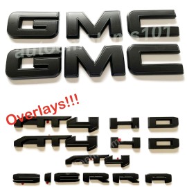Auto GMC 2019-2023 GMC Sierra  Front & Rear and AT4  MATTE BLACK OVERLAY Emblem