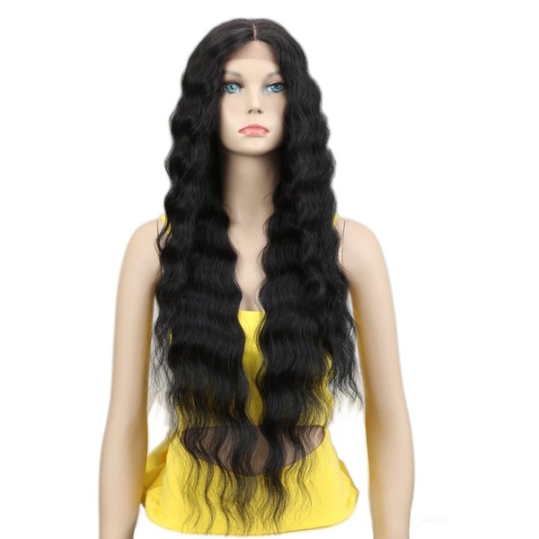 Joedir Lace Front Wigs 30'' Long Wavy Synthetic Wig 4.5" Deep Part HD Transparent Lace For Women 130% Density Wigs(BLACK COLOR)