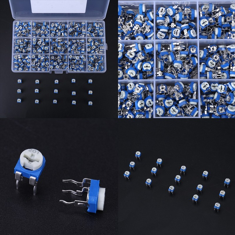 375Pcs 15 Values Potentiometer Variable Resistor Assortment Kit with Box