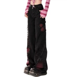 Emo Pants Emo Clothes Y2k Butterfly Jeans Gothic Baggy Pants Goth Cargo Jeans Tye Die Goth Gothic Clothes (Black,X-Large)