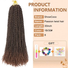 8 Packs Passion Twist Hair 30 Inch Passion Twist Crochet Hair For Black Women Water Wave Crochet Braiding Hair Extensions (30 Inch, 1B/30)