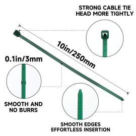 KINGLAKE GARDEN Green Zip Ties 10 Inch 3MM 100 Pack Green Nylon Tie,Premium Plastic Wire Ties for Indoor and Outdoor