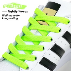 Puzeam Upgrade Tight Weave Flat Shoelaces 16 Colors 5/16" Wide Shoe Laces for Sneakers-Neon Green-140