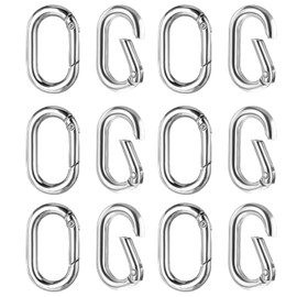 Pack of 12 Oval Spring Carabiner Hooks, Stainless Steel, Oval Ring Buckle, Metal Carabiner Clip for Bags, Purses, Travel, Hiking