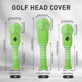 3 or 4 Pack Pom Golf Head Covers for Woods 1 3 5 Driver Fairway Hybrids Golf Wood Head Cover Set with Number Tag Knitted Golf Head Covers (Aqua 1335)
