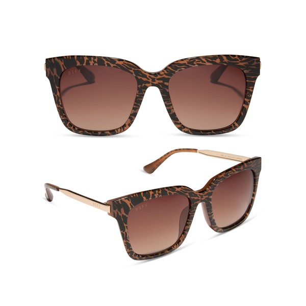 DIFF Bella Designer Oversized Square Sunglasses for Women UV400, Animal