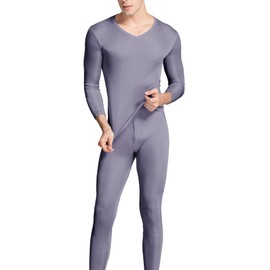 Grenasasilk Men's Silk Long Johns Mulberry Silk Long Underwear V-Neck Breathable Thermal Underwear Sets & Undergarments (S, Grey)
