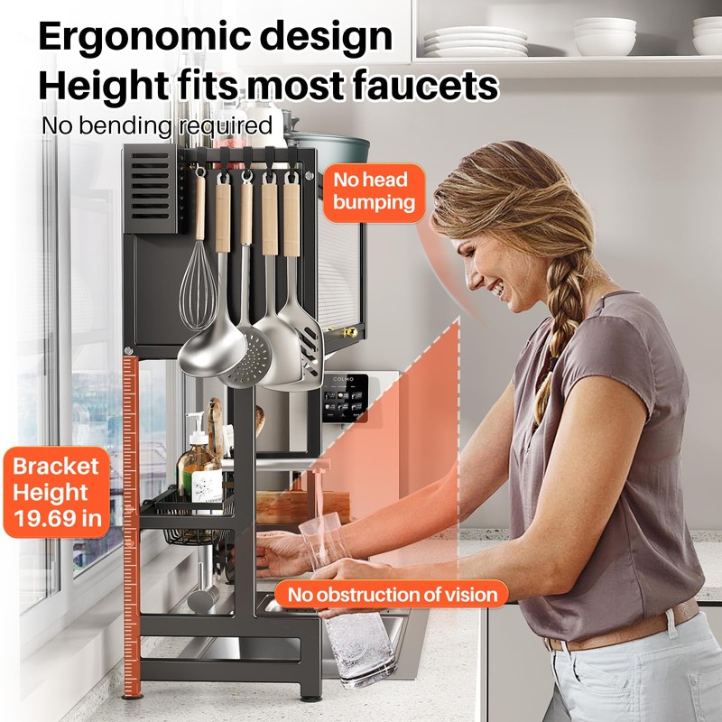 Over The Sink Dish Drainer Drying Rack 3 Tiers with
