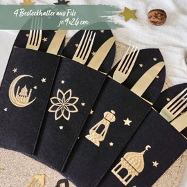 Papierdrachen 4 Ramadan Felt Cutlery Holders, Colourful with High-Quality Printing, Eid Mubarak, Festive Table Decoration, Set 1