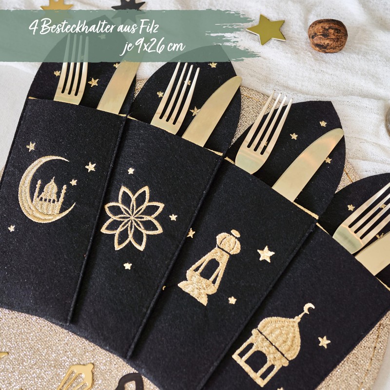 Papierdrachen 4 Ramadan Felt Cutlery Holders, Colourful with High-Quality Printing,
