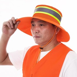Unisex High Visibility Reflective Bucket Hat Mesh Wide Brim Work Safety Boonie Hat Sun Protection Packable Sun Hat Bucket Cap Orange