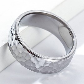 Jude Jewelers 8mm Stainless Steel Hammered Surface Step Edge Classic Simple Plain Band Style Ring (Silver, 8)