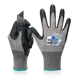 DEX FIT SSG513 Stainless Steel Cut Resistant Gloves, ANSI A5, Durable Non-Slip Nitrile Grip, Touchscreen, Comfort Stretchy Fit, Thin & Breathable, Machine Washable; Grey S (7), 1 Pair