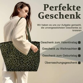 agctrler Tote Bag, Leopard Print Handbag, Canvas Shoulder Bag, Women's Leopard Shopper Large Shoulder Bag, Stylish Handbags for Everyday, Office, School Trip and Shopping, Green, XL