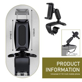 DACIRTY 360° Rotatable Car Phone Holder – Adjustable Spring Clamp for 4.7"-6.5" Smartphones, Anti-Shake Navigation Mount with Sun Visor & Rearview Mirror Clip, Hinge-Style Twist for Stability (Black)