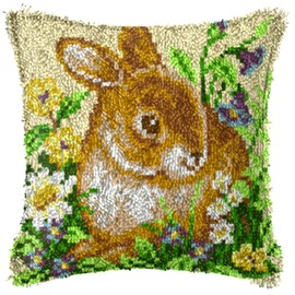 LAPATAIN Latch Hook Kits for DIY Throw Pillow Cover,Rabbit Needlework Cushion Cover Hand Craft Crochet 17x17inch
