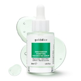 golddice Skin Forever AHA BHA NIA Cleansing Serum with Niacinamide AHA BHA Caffeine Aloe Cucumber Korean Skin Care Made in Italy Cleans Blemishes Blackheads Blemished Acne Prone 30ml