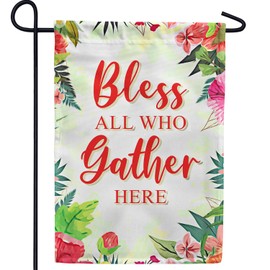 America Forever Bless All Who Gather Here Garden Flag 12.5 x 18 inches Christian Bible Verse Religious Faith Inspirational Floral Double Sided Seasonal Yard Outdoor Decorative Motivatonal Flag