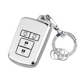 Toyota Key Case, Type 80 Series, Voxy, Noah, Harrier 60 Series, Esquire Alphard, Sienta, Crown, Auris Camry, Sliding Both Sides, Smart Key Cover, Compatible with Key Chains, TPU, Stylish, white