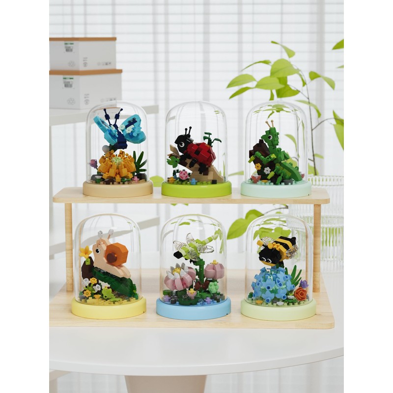 Sacblirr Ladybug Miniature Cute Insects with Mini Flower Building Toy