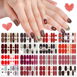 SILPECWEE 16 Sheets Nail Polish Strips for Valentine's Day Nail Wraps for Women Self Adhesive Nail Polish Stickers Gel Nail Strips Fingernail Manicure Sticker for Nail Art with 1pc Nail File