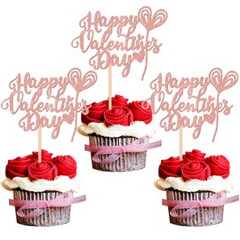 24 piezas de decoración para cupcakes con purpurina para el día de San Valentín, diseño de corazón dulce para el día de San Valentín, decoración de pasteles para el día de San Valentín, suministros