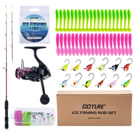 Goture Ice Fishing Rod Reel Combo, Double Tip Ice Fishing Rod, 52Pcs Ice Jig Set, Ice Fishing Kit Include Ice Fishing Rod, Ice Fishing Reel, Ice Fishing Line, Ice Fishing Lure Ice Fishing Starter Kit