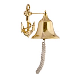 MesuBari Brass Ship Bell with Rope Pull, 6 inches | Heavy Duty Polished Brass Bell | Wall Hanging Indoor-Outdoor Nautical Decoration Bell | Wall Mountable