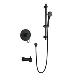 Taplong Hand Shower with Slide Bar and Tub Spout, 8 Setting Handheld Showerhead with ON/OFF Pause Switch, Shower System with Slide Bar Combo(Rough-In Valve Body & Trim Included)，Matte Black-TP049B