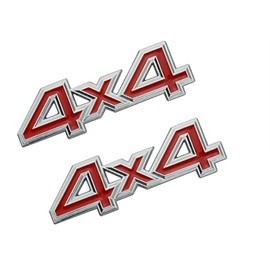 2 pc 4X4 Emblem 3D Badge Metal Sticker Tailgate Decals Car Side Fender Rear Trunk Emblem Fit for Universal Car Truck SUV Pickup 4Wd (Silver-red)