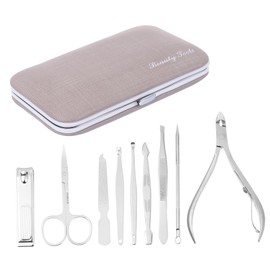 Healeved 9pcs Set Nail Scissors Finger Toenail Grooming Clippers Kit Cutter Manicure Professional Trimmer Tweezers Catcher Tools Care Pedicure Tool Grey Stainless Steel