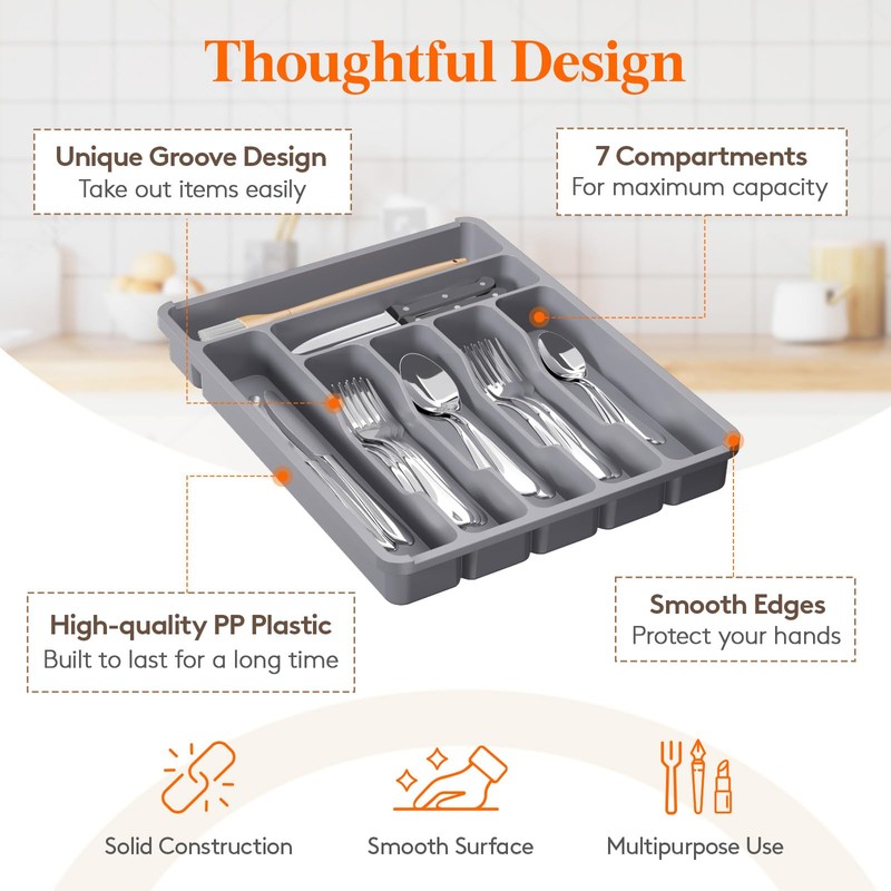 Lifewit Silverware Organizer with Lid, Covered Utensil Tray for Kitchen