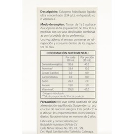 Colageno Hidrolizado Puro Liquido Con Vitamina C - 24 Porciones (334g/L) Alta Absorcion Preparacion Instantanea Facil Digestion Alta Concentracion - Colageno Hidrolizado Puro Sin Azucar Sin Gluten Sin Sabor Añadido - 235ml