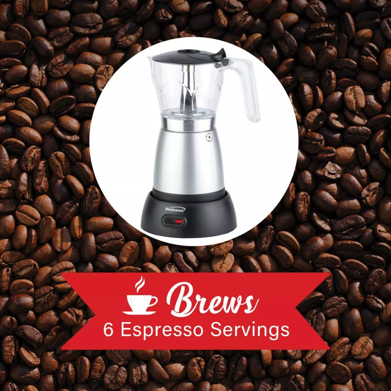 Brentwood 6-Cup Electric Moka Pot Espresso Machine (Silver)