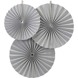 Ginger Ray Silver Glitter Circle Fan Hanging Decorations for Party or Wedding x3 - Metallic Perfection