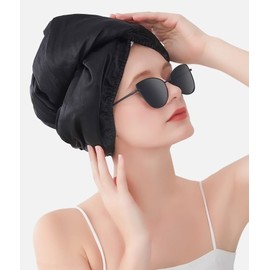 Satin Microfiber Hair Towel Wrap for Women - Super Absorbent, Quick Dry, Anti-Frizz, for Long & Short Hairs for Women, Hair Wrap (Black, 70 * 25CM)