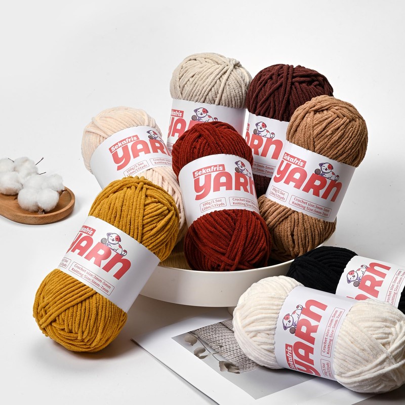 Plush Chunky Chenille Yarn for Crocheting, Soft Fluffy Velvet Yarn